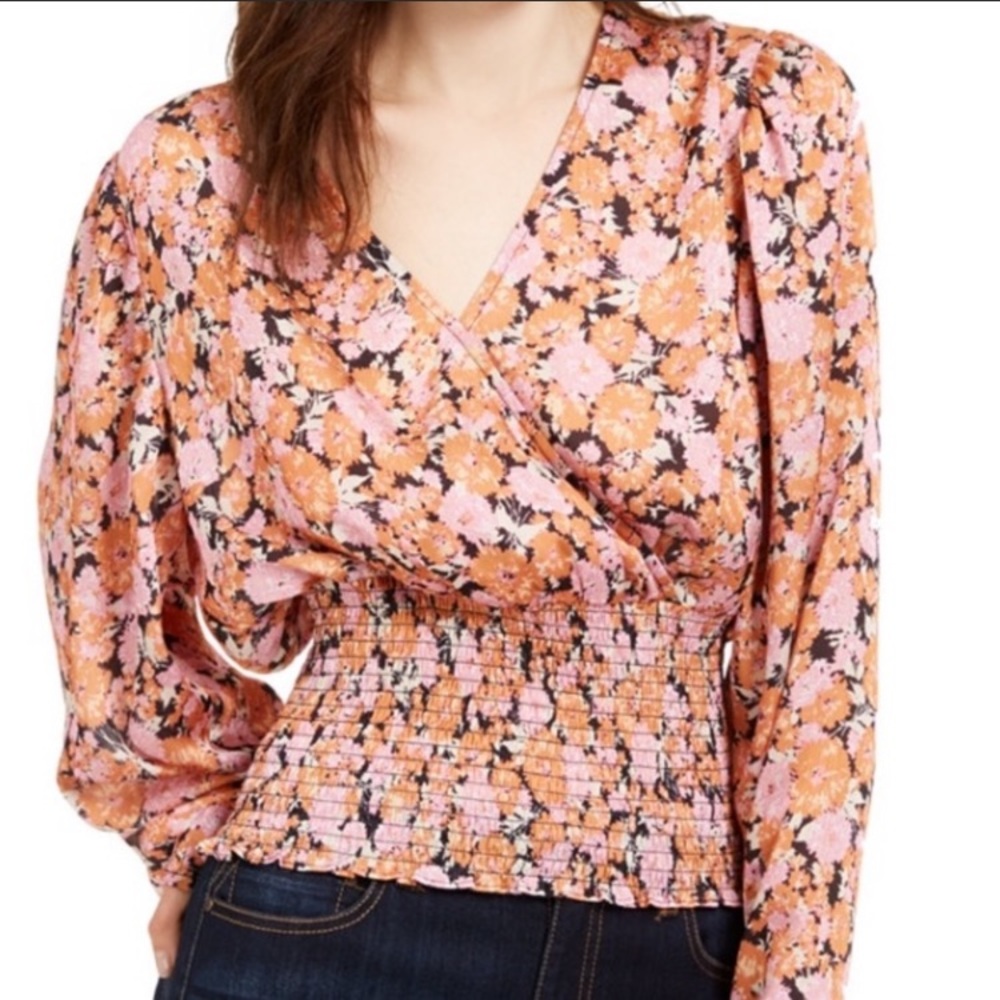 NWT Leyden Smocked Surplice Floral Blouse